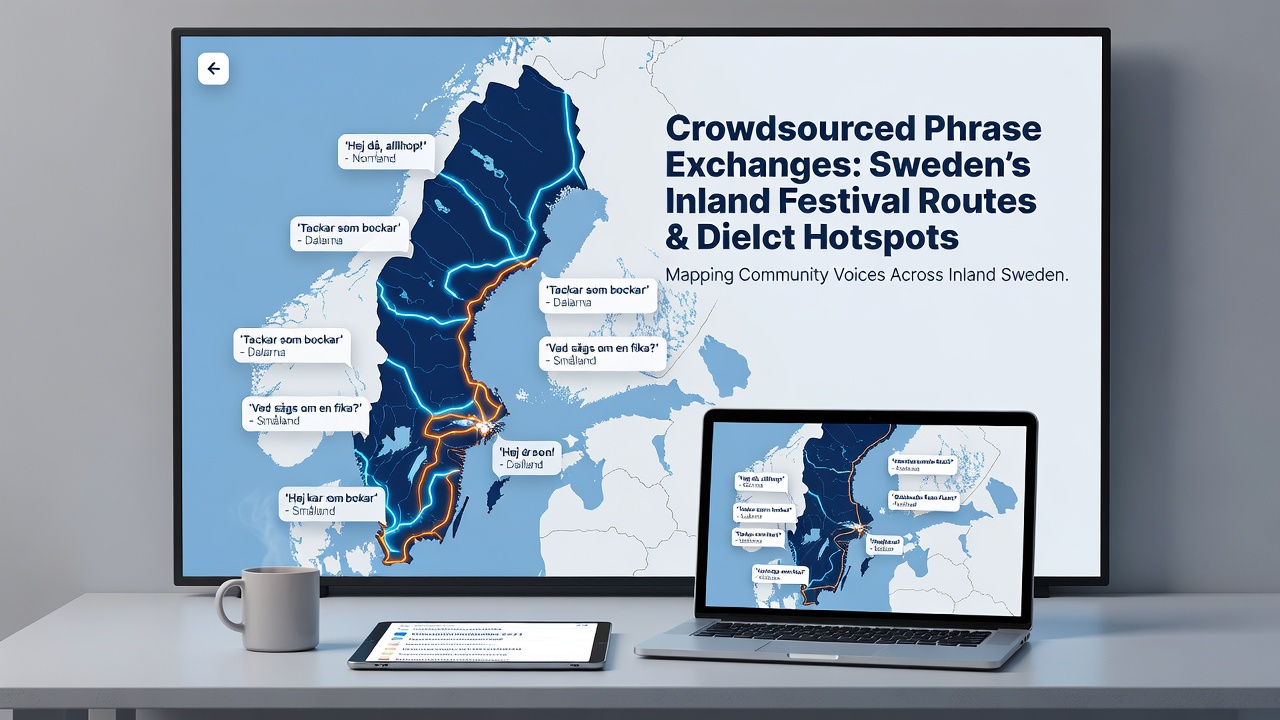 Detailed view of dialect hotspot markers overlaid on inland festival routes in northern Sweden
