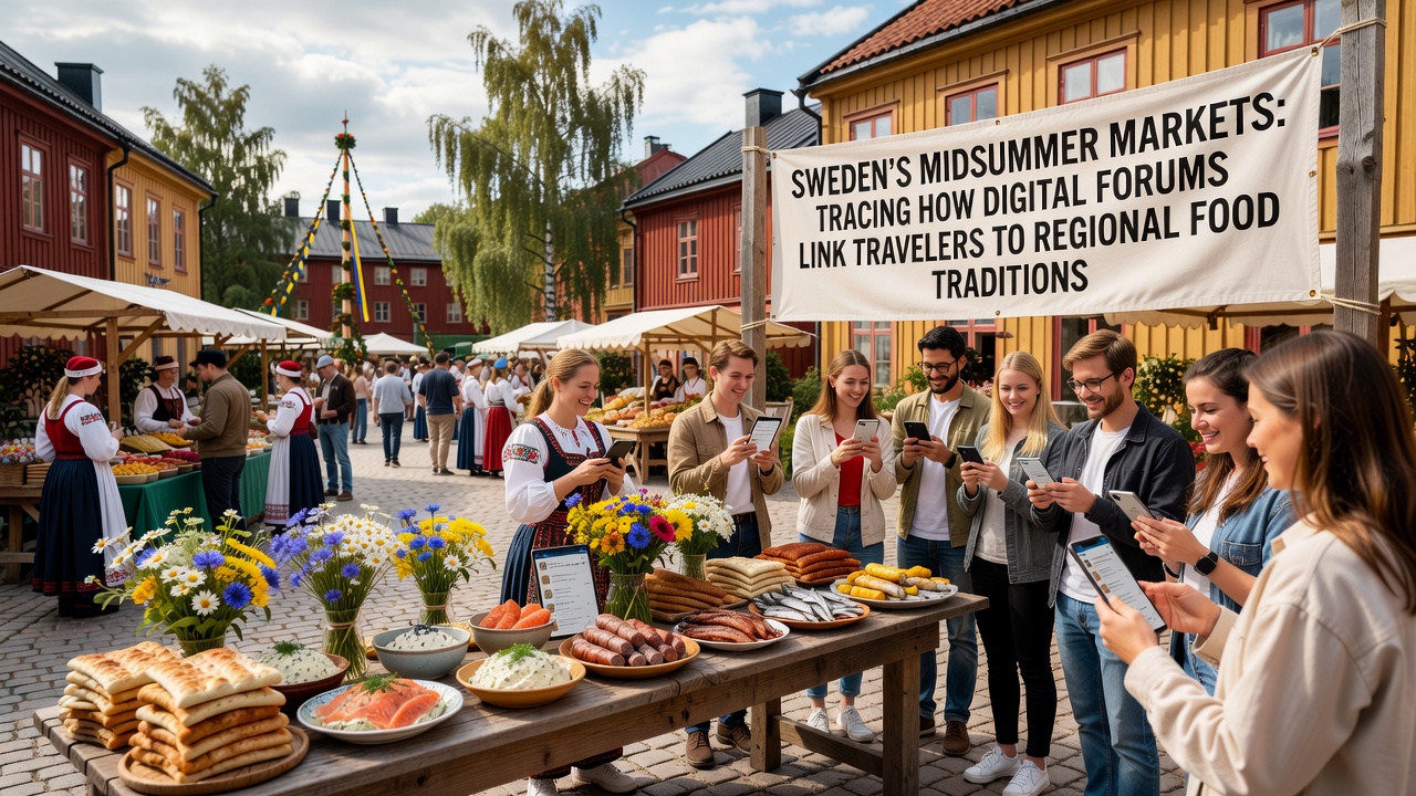 Island community members preparing traditional Midsummer foods at a market stall