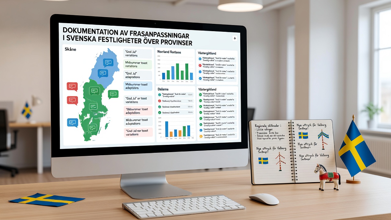 Map overlay showing phrase variations documented in Swedish regional festivals via digital platforms